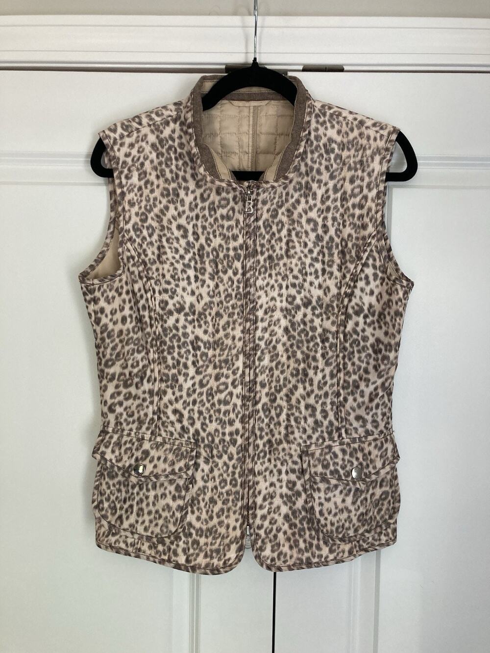SONIA BOGNER Women Size M Brown Animal Print Light Weight Quilted Packable Vest
